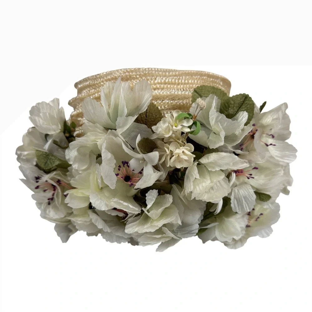 VINTAGE Schiaparelli Paris Floral Spring Hat Ivory Cream Flowers with Hat Box
